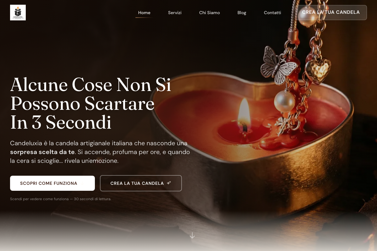 Screenshot del sito Candeluxia — realizzato da LAMPO3