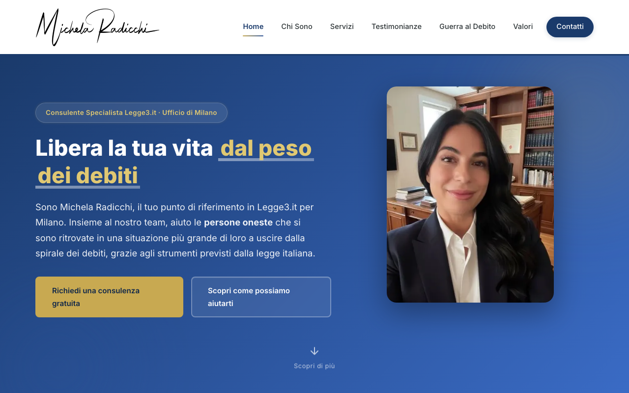 Screenshot del sito Michela Radicchi — realizzato da LAMPO3