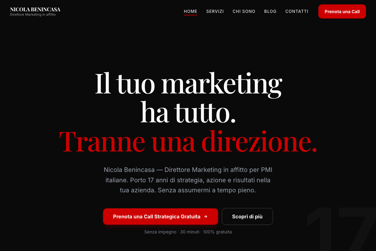 Screenshot del sito Nicola Benincasa — realizzato da LAMPO3